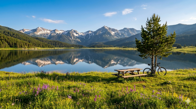 The tranquil Belizma Dam near Bansko with a view of the Pirin Mountains