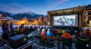 Audience and cinema screen at Bansko Film Fest in Bansko