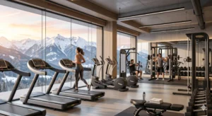 Най-добрите фитнес зали в Банско през 2026 година с изглед към планината.