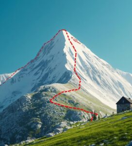 Илюстративна 3D карта на маршрута от хижа Вихрен до връх Вихрен през местността Кабата (Царската пътека).