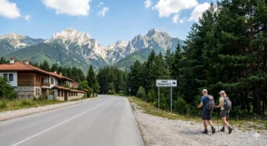 Caves Street at the edge of Bansko leading to Pirin Mountain