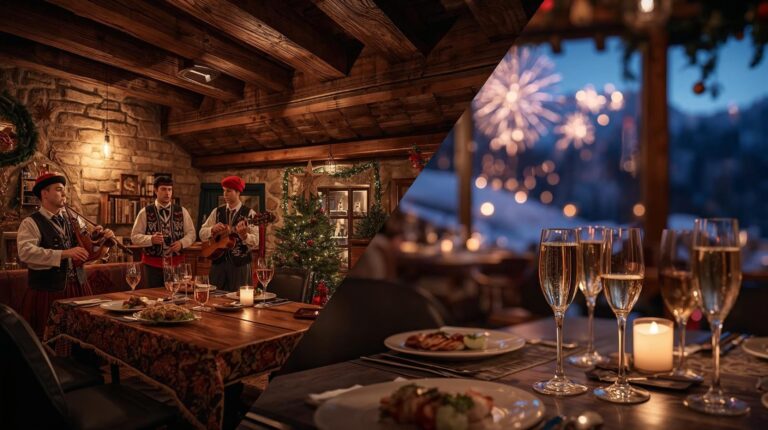 Comparison between a traditional tavern and a modern restaurant for New Year's Eve in Bansko