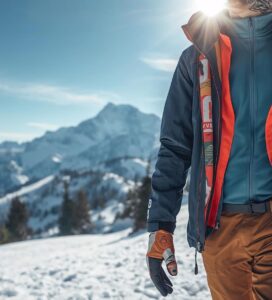 Скиор с трислойна екипировка на връх Тодорка в Пирин планина над Банско.