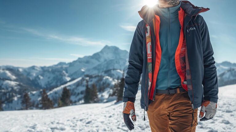 Скиор с трислойна екипировка на връх Тодорка в Пирин планина над Банско.
