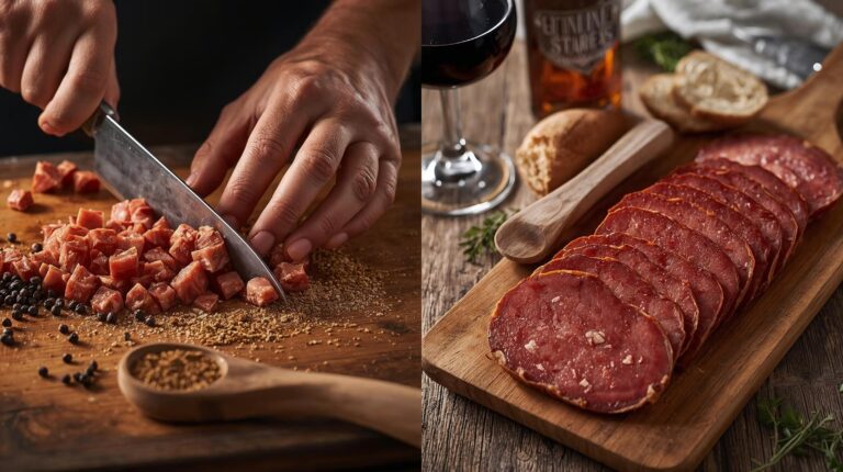 Preparing Banski Starets – from chopping the meat to the finished thinly sliced appetizer with red wine.