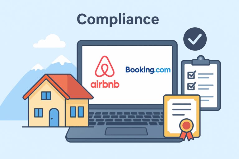 Илюстрация, показваща съответствие между изискванията на Airbnb и Booking.com и българското законодателство за краткосрочни наеми.