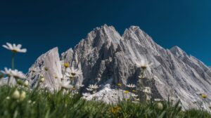 Majestic view of the Jamdzhiev Rocks and the edge of Vihren Peak in the Pirin Mountains in summer.