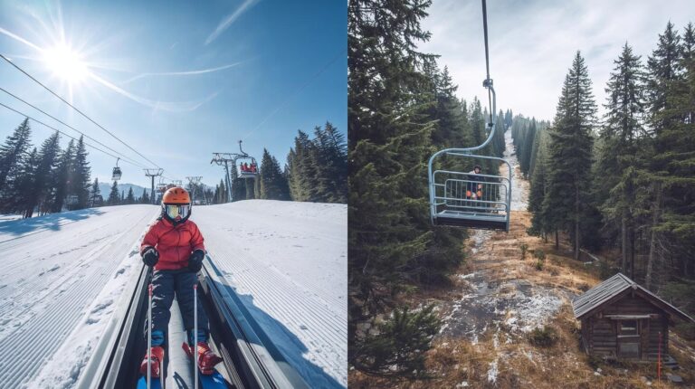 Comparison between skiing conditions in Bansko and Dobrinishte - modern lifts vs. retro chairlift.