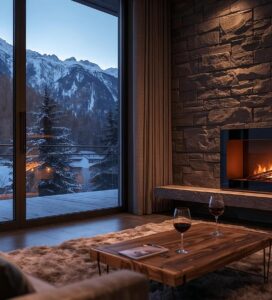 Модерна електрическа камина за апартамент в Банско с гледка към Пирин