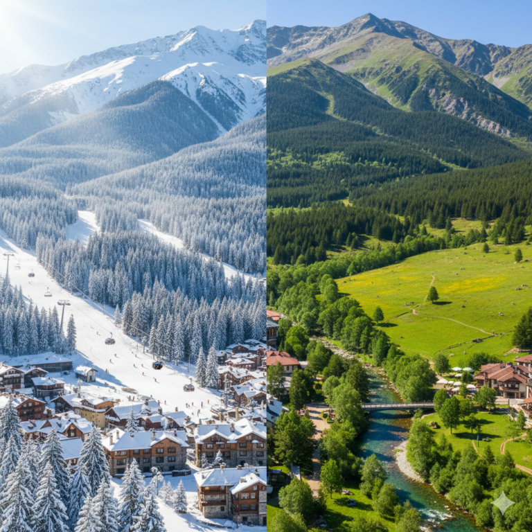 Climate and temperatures in Bansko - comparison between winter and summer season in Pirin.