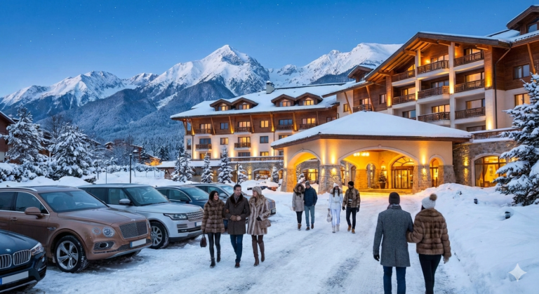 Luxury five-star Kempinski hotel in Bansko in winter