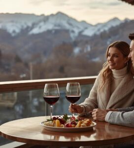 Луксозна вечеря с вино на тераса с гледка към Пирин планина в Банско