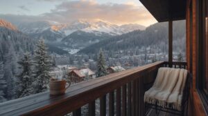 Panoramic view of Pirin Mountain from the terrace of an apartment in Bansko