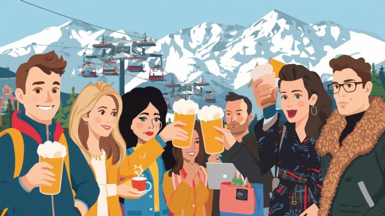 A collage of all types of tourists in Bansko - from nomads to skiers