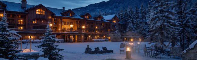 уксозен СПА хотел в Банско с външен басейн и гледка към Пирин планина през зимата