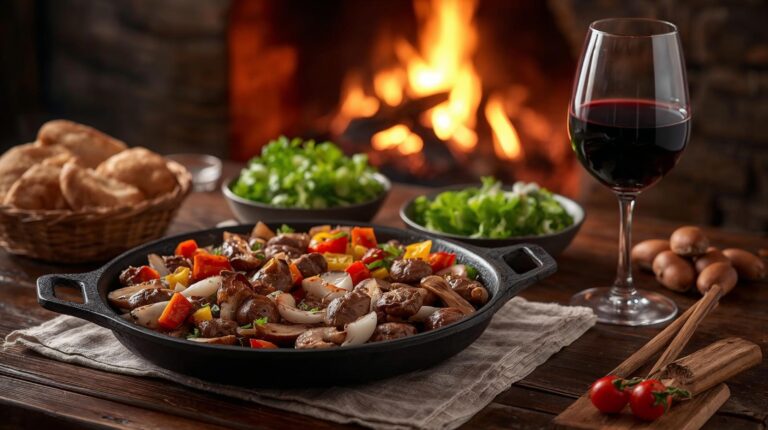 Healthy dinner in a tavern in Bansko – a sach with vegetables and meat, suitable for a diet.