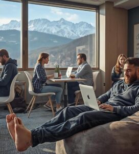 Дигитални номади работят в коуъркинг пространство в Банско