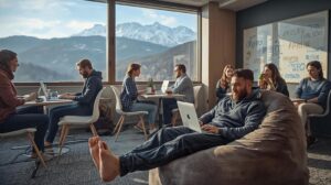 Digital nomads work in a coworking space in Bansko
