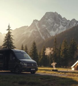 Модерен къмпинг за кемпери и палатки в подножието на Пирин планина край Банско.