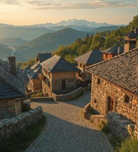 радиционни каменни къщи в архитектурен резерват Ковачевица и Лещен.