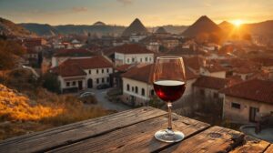 Panorama of Melnik with the sand pyramids and old Bulgarian Renaissance houses