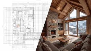 Comparison between architectural plan and actual furnishing of an apartment in Bansko