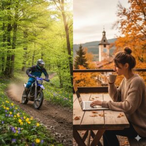 Enduro biker in Pirin in the spring and digital nomad in Bansko in the fall
