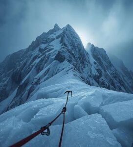 Заледен мраморен ръб на връх Вихрен и Кончето през зимата – опасни условия в Пирин.