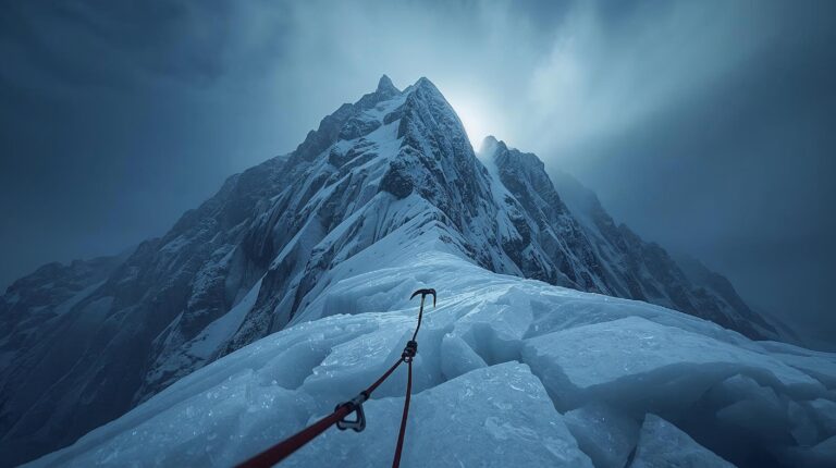Icy marble edge of Vihren and Koncheto peaks in winter – dangerous conditions in Pirin.