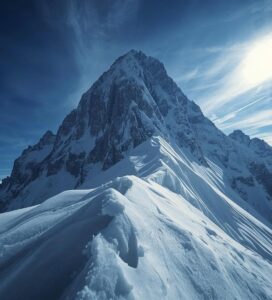 Зимен изглед към връх Вихрен и Джамджиевите скали с опасен заледен терен и мраморни склонове.