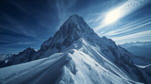 Winter view of Vihren Peak and Jamdzhievite Skali with dangerous icy terrain and marble slopes.