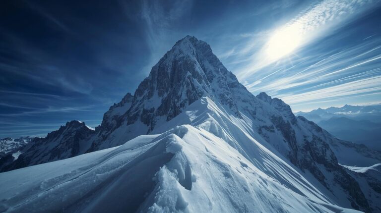 Winter view of Vihren Peak and Jamdzhievite Skali with dangerous icy terrain and marble slopes.
