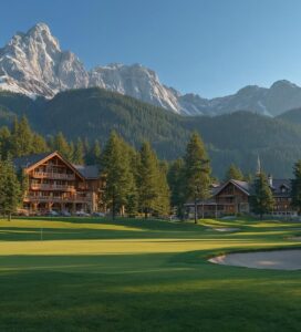 Пирин Голф игрище с гледка към планината и луксозни имоти