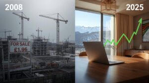 Graph of property prices in Bansko comparing 2008 and 2025