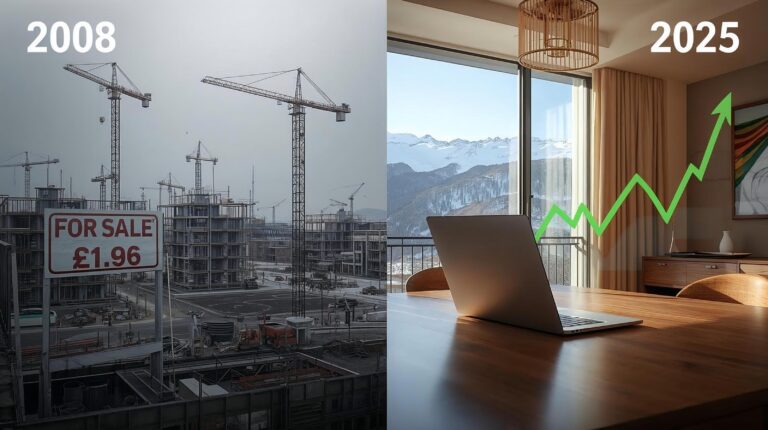 Graph of property prices in Bansko comparing 2008 and 2025