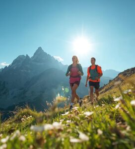 Двойка туристи на летен преход в Пирин планина над Банско за отслабване и активна почивка.