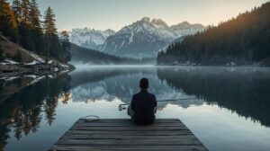 Fishing at Belizmata Dam near Bansko with a view of Pirin Mountain