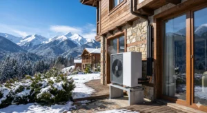 Инсталирана сплит система термопомпа в Банско пред алпийска къща