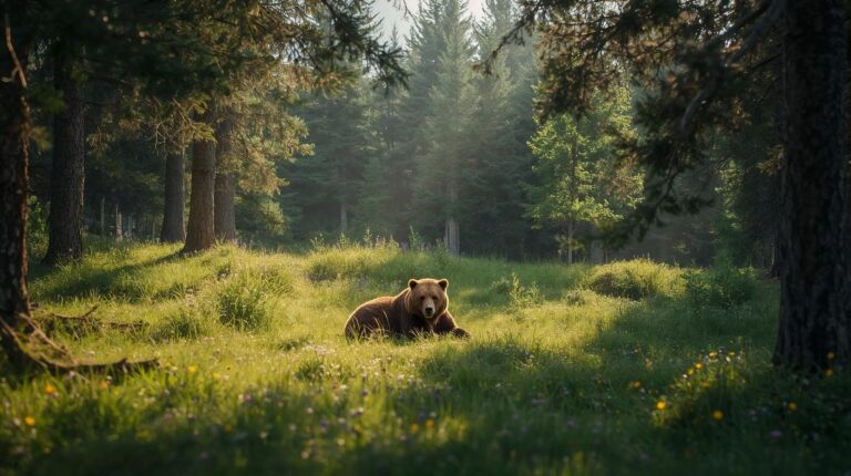 A brown bear in its natural habitat in the Dancing Bear Park near Belitsa, near Bansko.