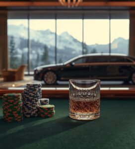 Junket казино пакет в Банско - чипове, уиски и луксозна обстановка.