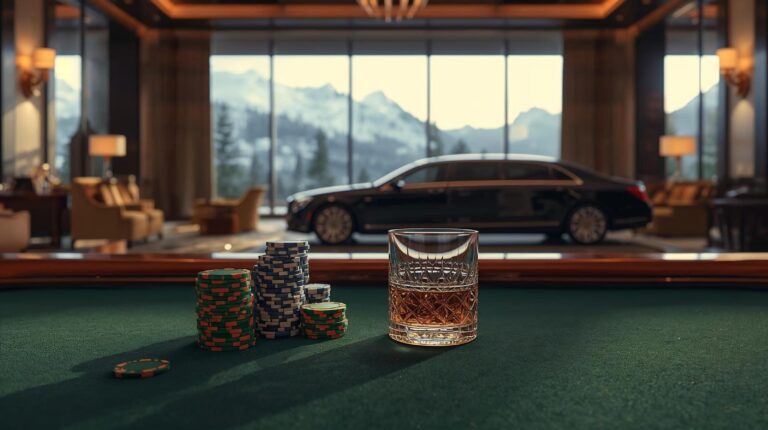 Junket casino package in Bansko - chips, whiskey and luxurious surroundings.
