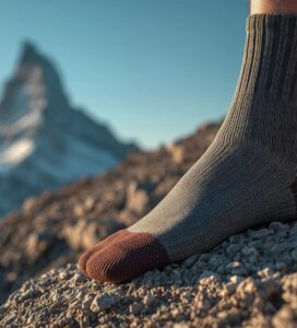 Туристически чорапи от мериносова вълна на фон връх Вихрен в Пирин