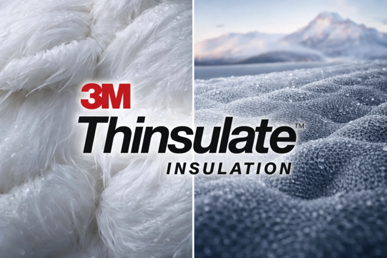 Comparison between natural down and 3M Thinsulate insulation – macro view of moisture-wicking fibers and a high-tech synthetic structure for thermal insulation.