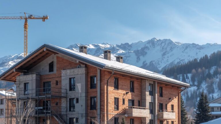 Residential building at the Act 14 stage in Bansko with a view of the snow-capped Pirin Mountains
