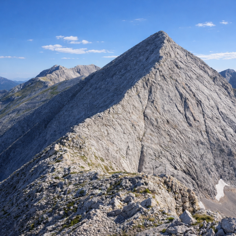 View of Banski Suhodol Peak and the marble ridge of Pirin in summer