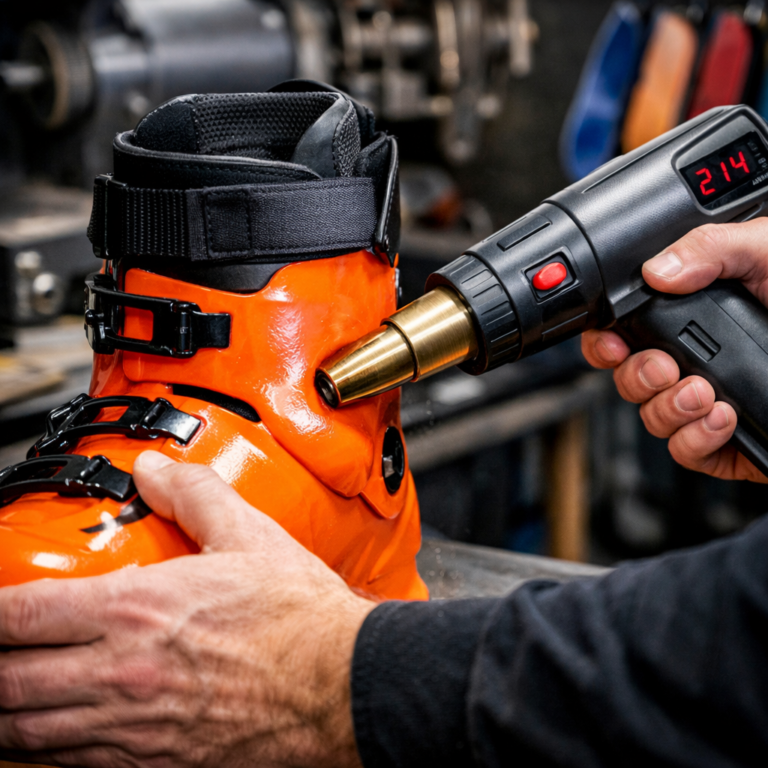 Boot fitting and stretching process of a ski boot in a professional service
