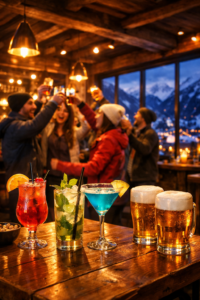 Nightlife in Bansko - interior of a modern bar with cocktails and cheerful company