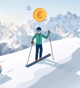 Инфографика показваща икономическата формула 1 към 5 при ски туризъм в Банско и разпределение на средствата.