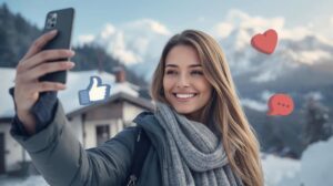 A real estate broker in Bansko takes a selfie for his personal Facebook profile