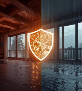 Сравнение между защитен и повреден апартамент илюстриращо нуждата от застраховка имущество